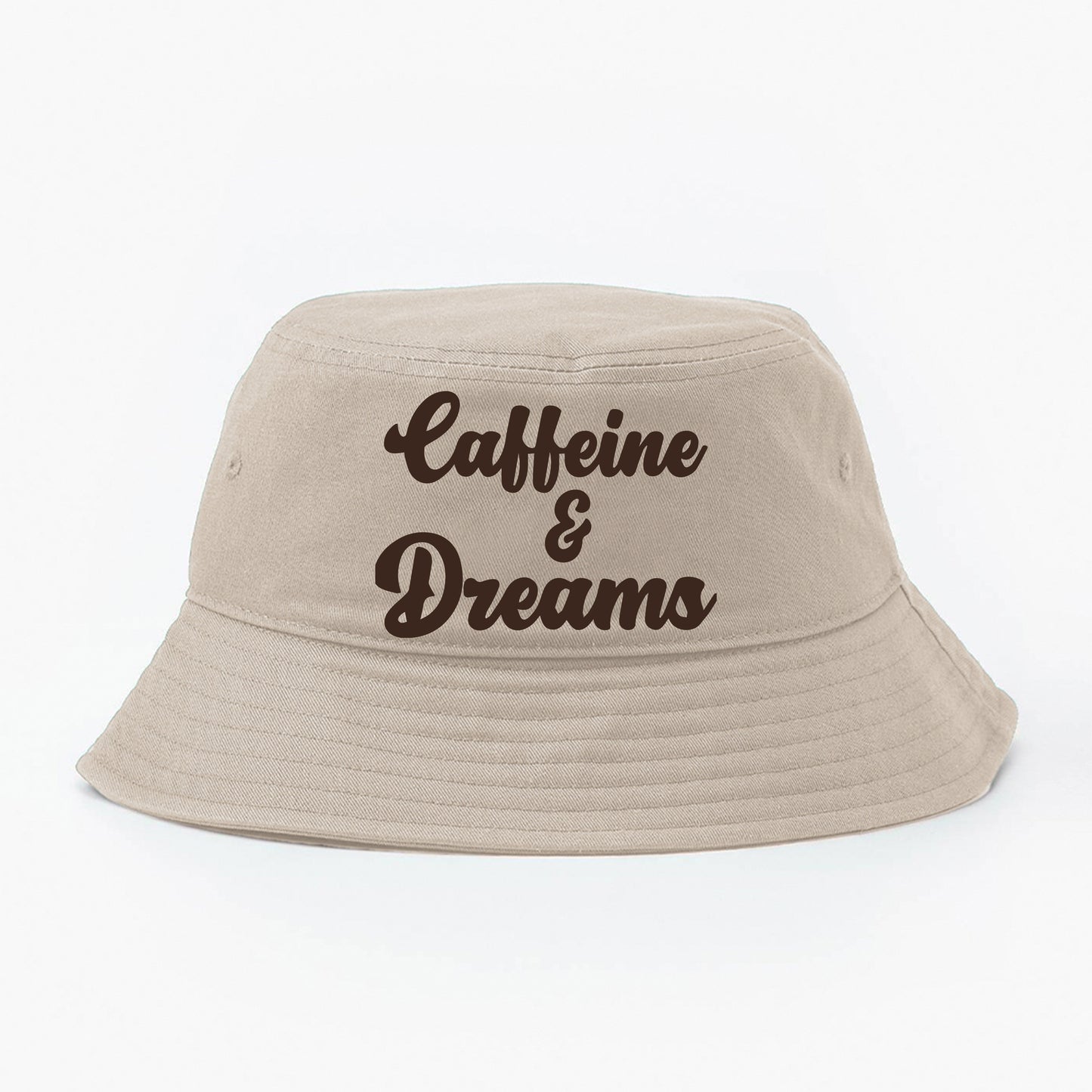 "Caffeine & Dreams" Dark Brown Bucket Hat