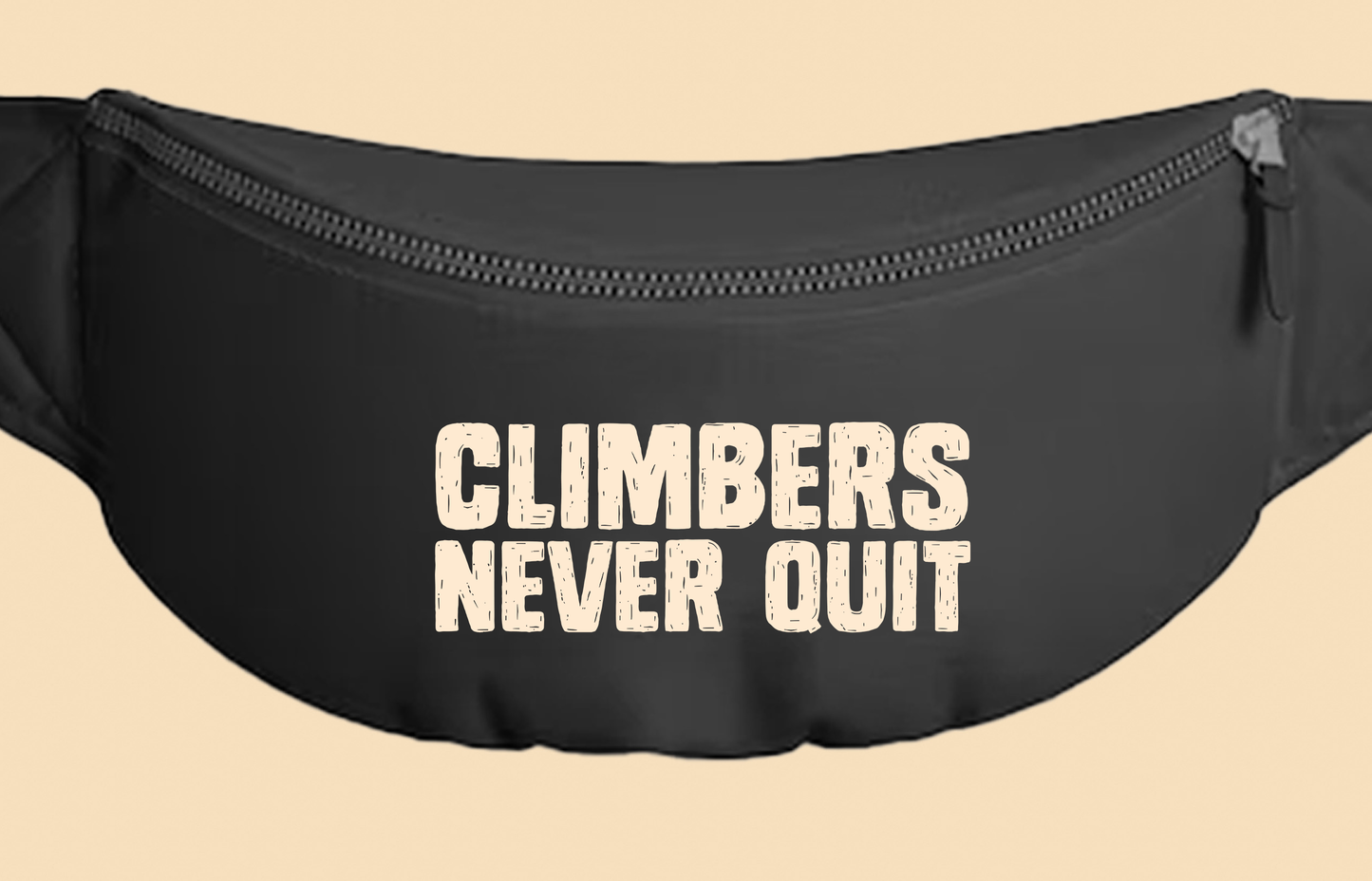 "Climbers Never Quit" Tan Fanny Pack