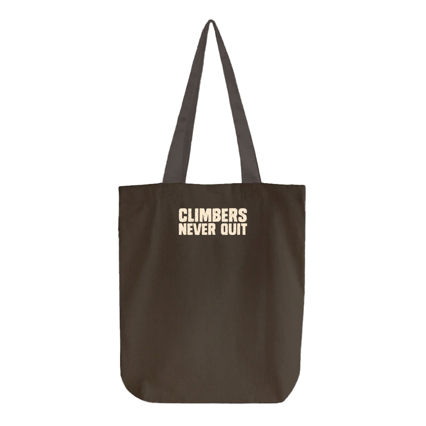 "Climbers Never Quit" Tan Tote Bag