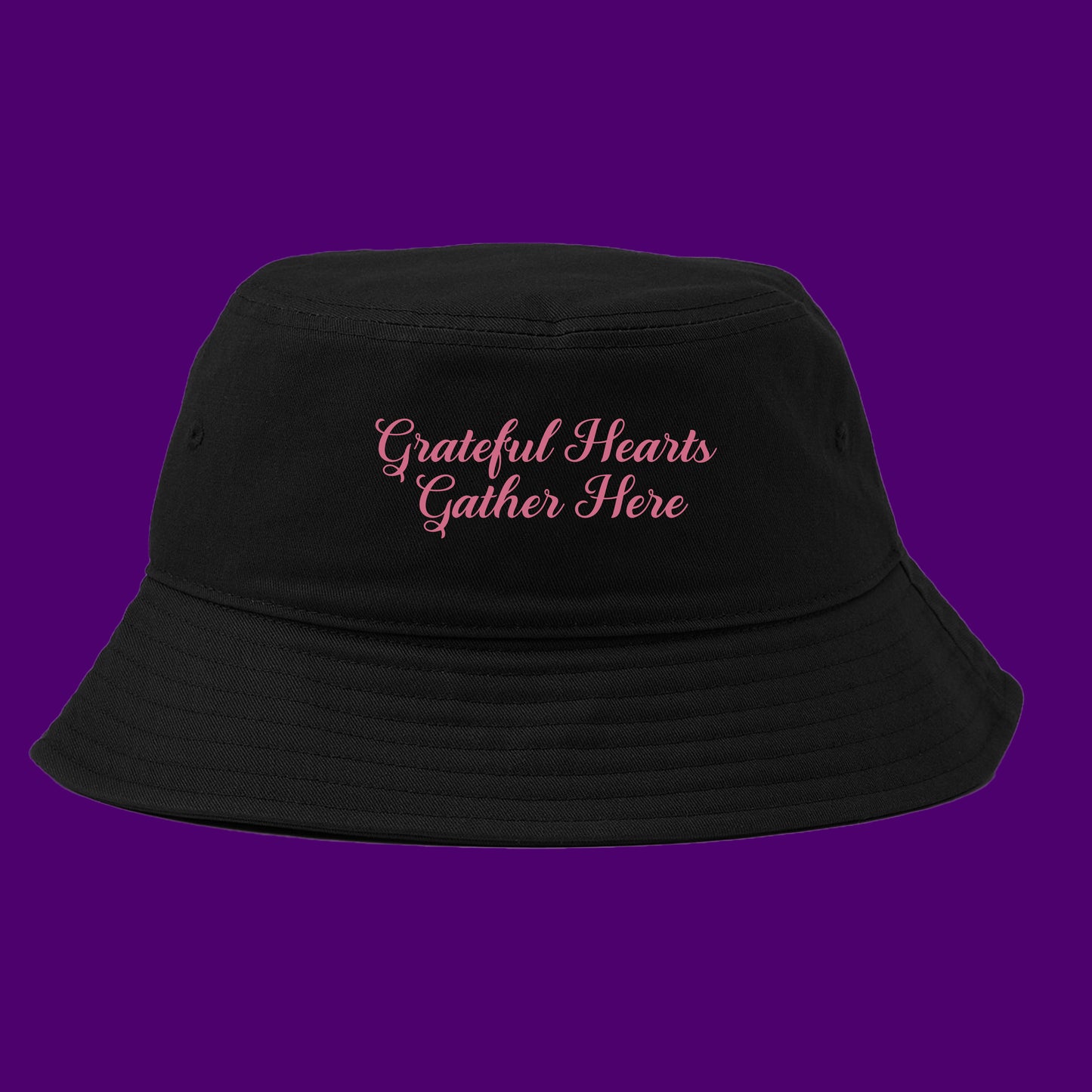 Grateful Hearts Gather Here Pink Violet Bucket Hat