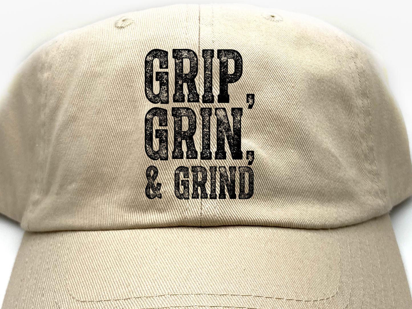 "Grip, Grin, & Grind" Black Dad Hat