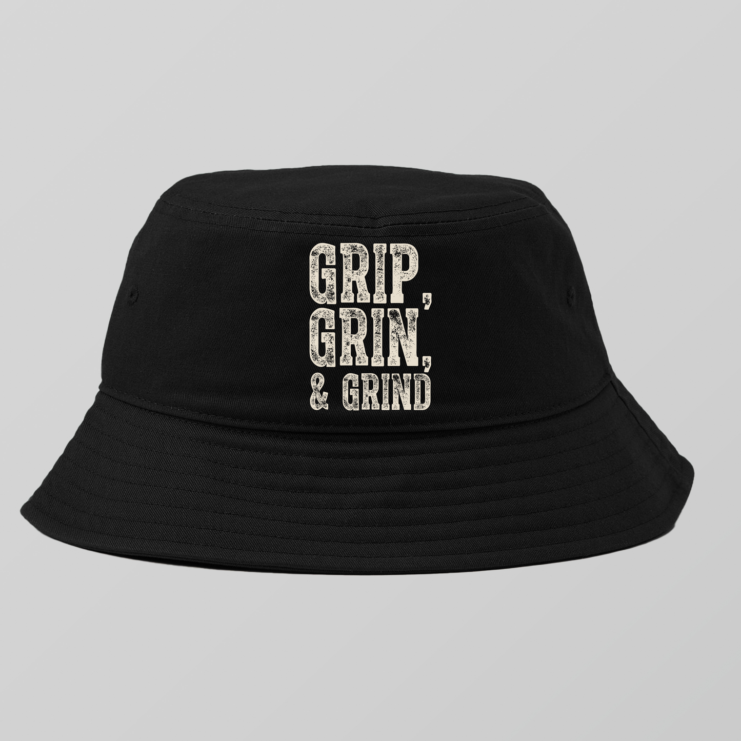 "Grip, Grin, & Grind" Dirty White Bucket Hat