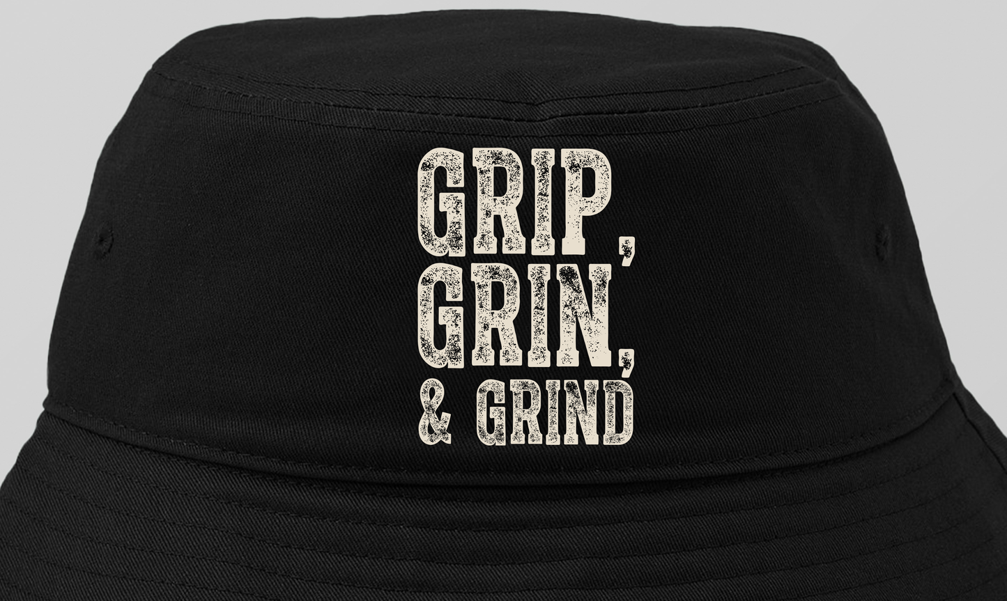 "Grip, Grin, & Grind" Dirty White Bucket Hat