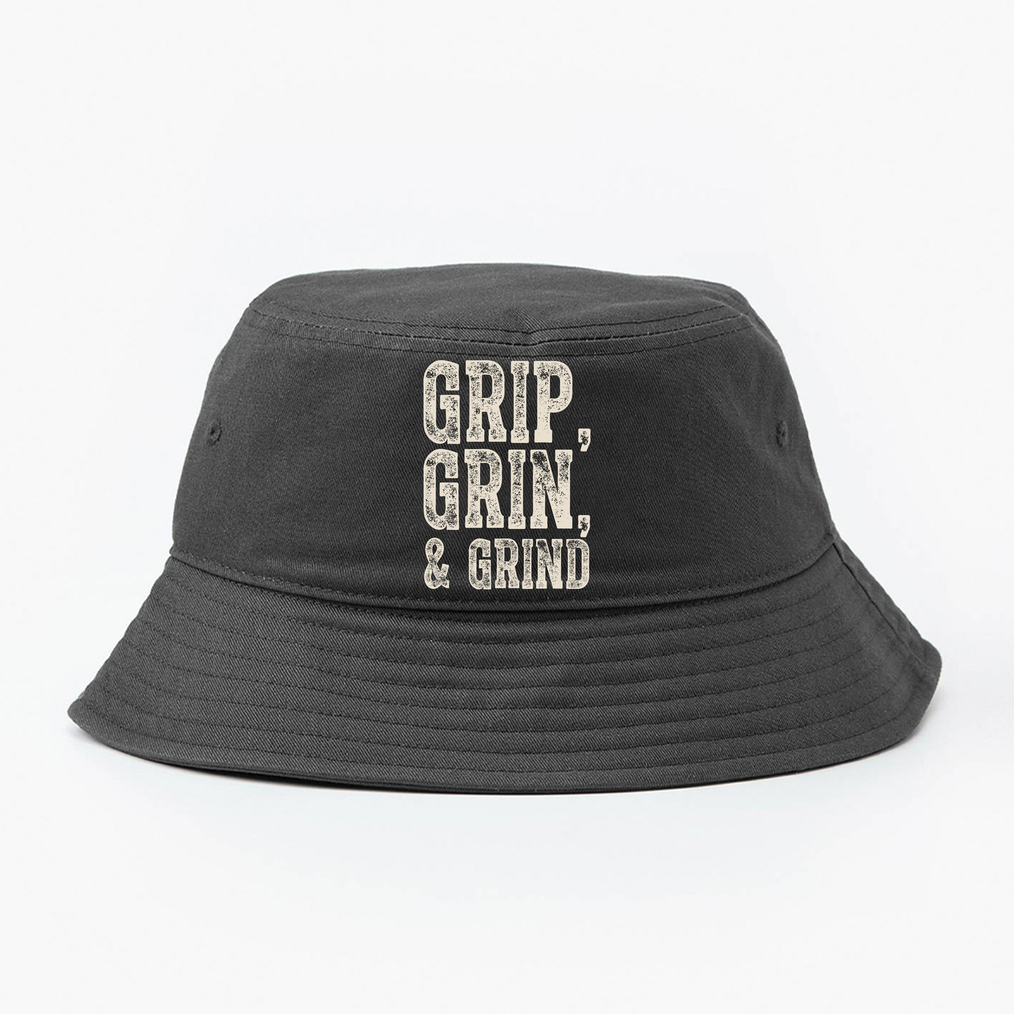 "Grip, Grin, & Grind" Dirty White Bucket Hat