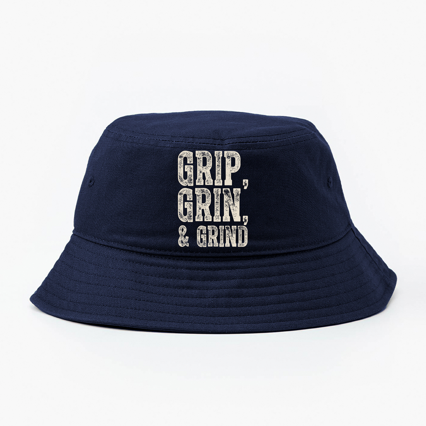 "Grip, Grin, & Grind" Dirty White Bucket Hat