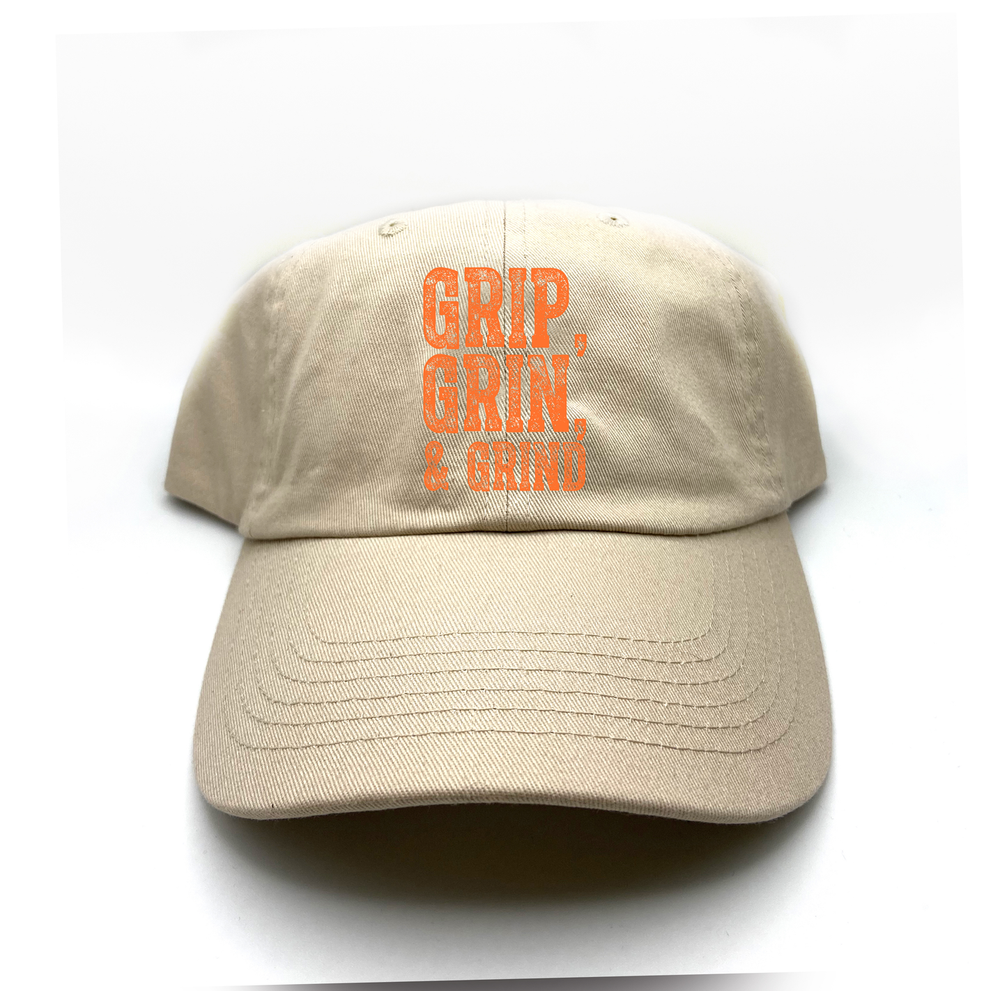 "Grip, Grin, & Grind" Orange Dad Hat