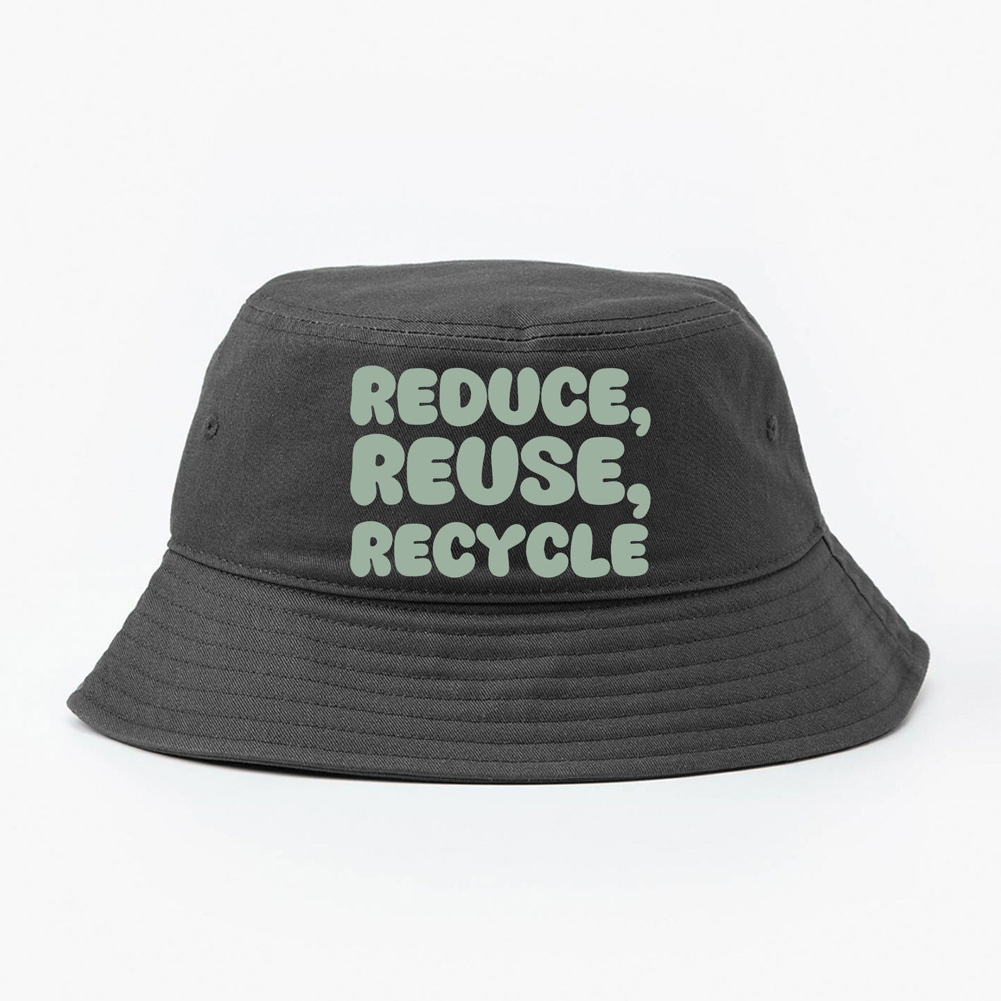 "Reduce, Reuse, Recycle" Gray Green Bucket Hat