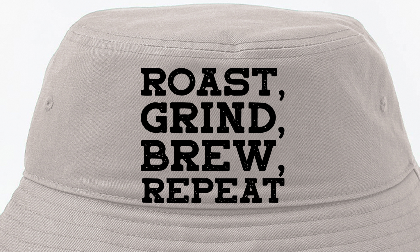 Roast, Grind, Brew, Repeat Black Bucket Hat