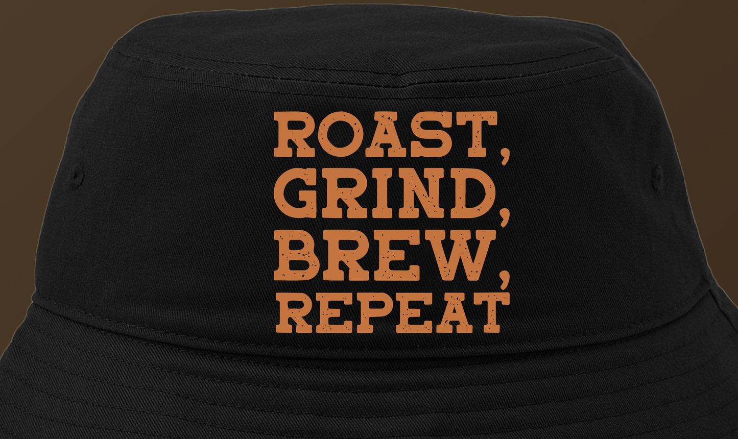 Roast, Grind, Brew, Repeat Brown Bucket Hat
