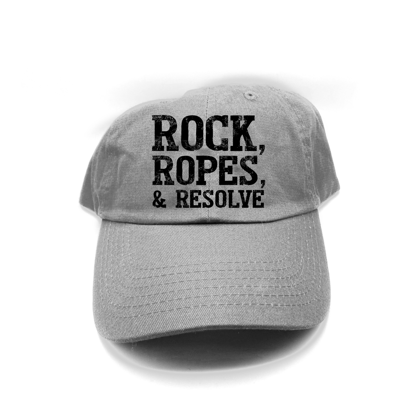 "Rock, Ropes, & Resolve" Black Dad Hat