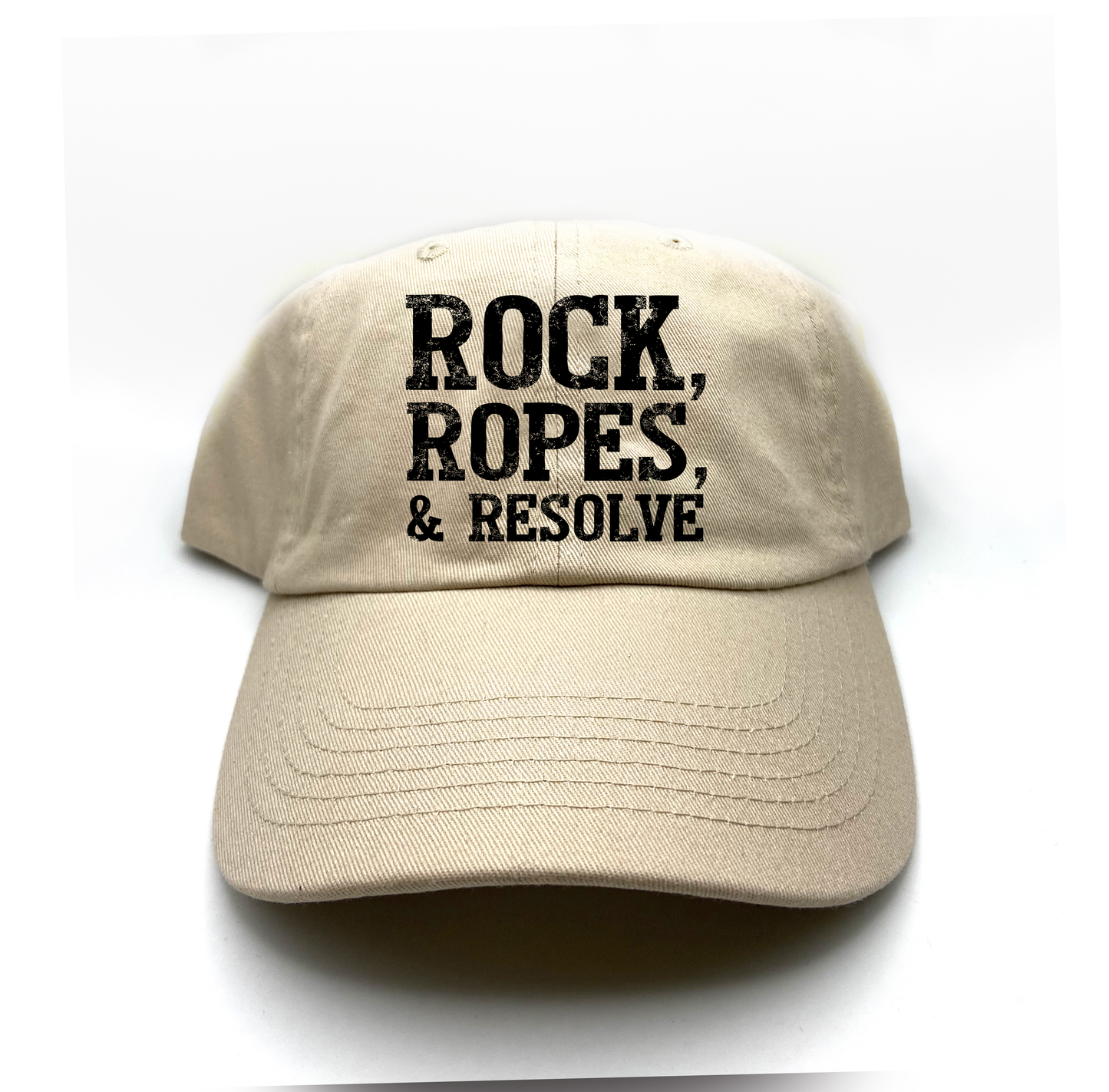 "Rock, Ropes, & Resolve" Black Dad Hat