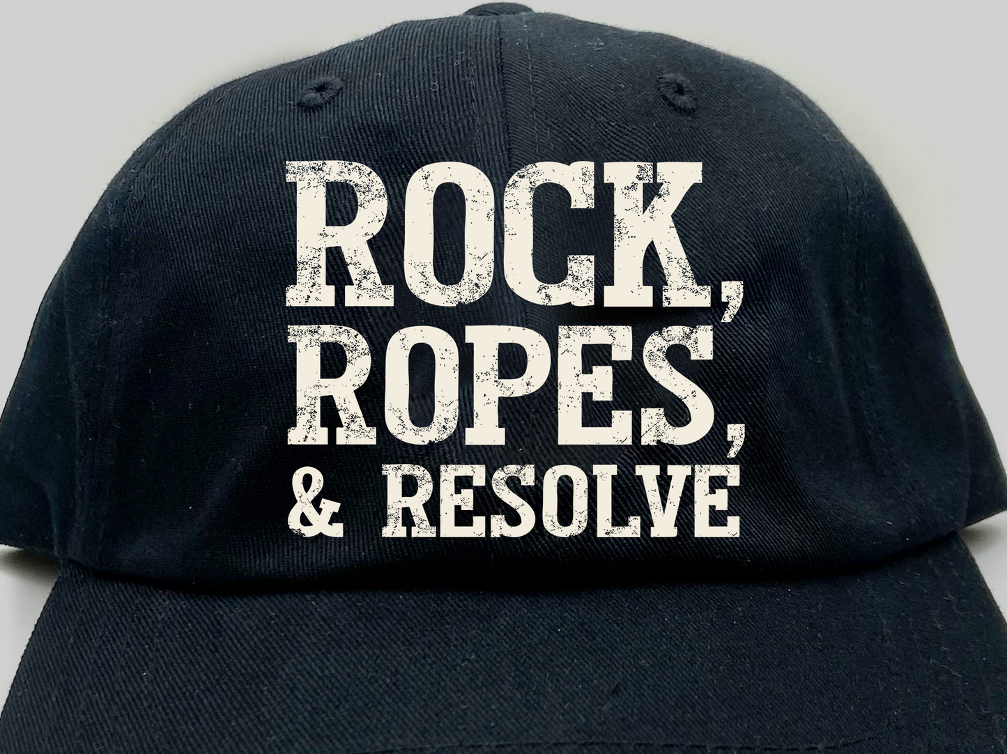 "Rock, Ropes, & Resolve" Dirty White Dad Hat