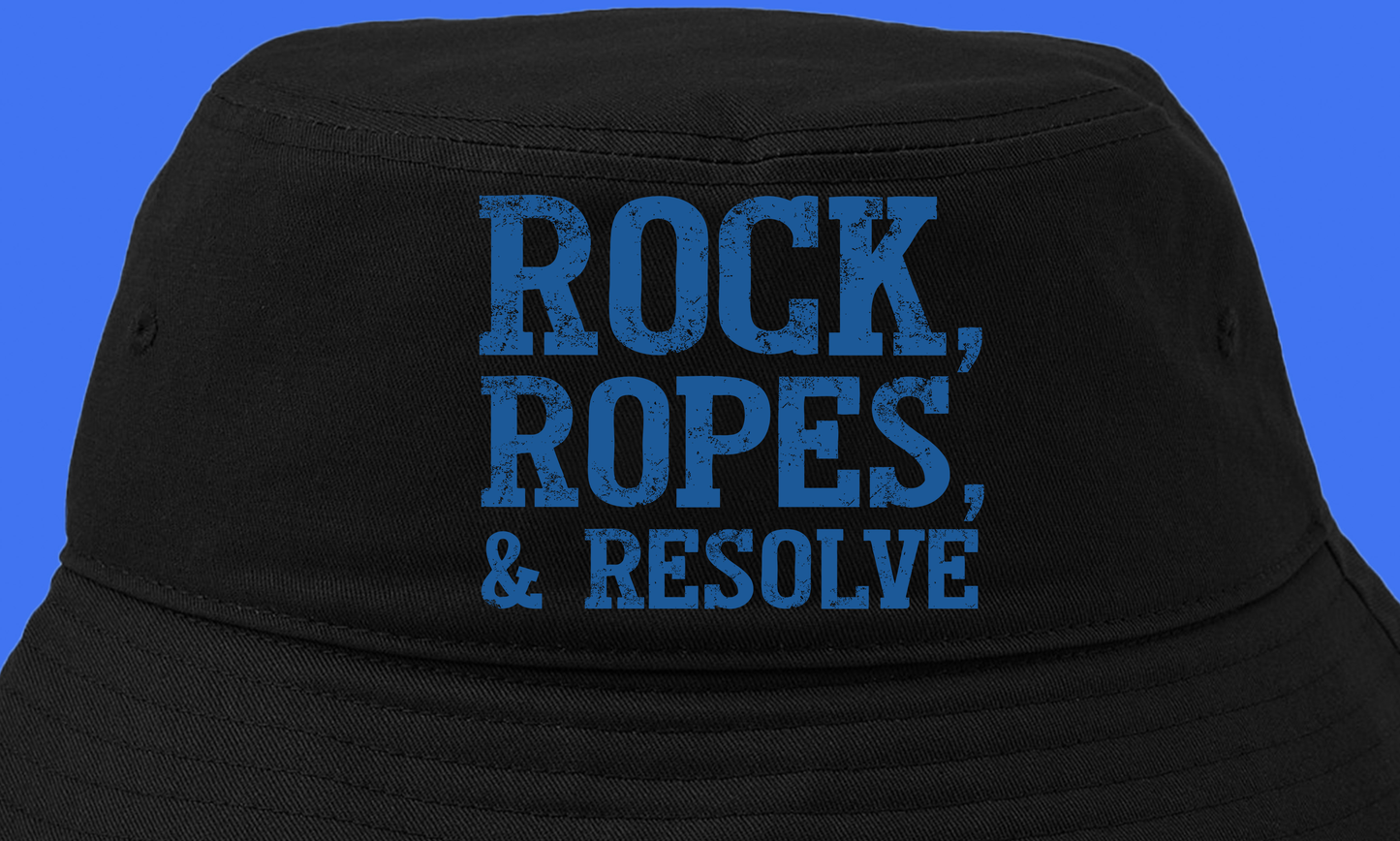"Rock, Ropes, & Resolve" Dark Blue Bucket Hat