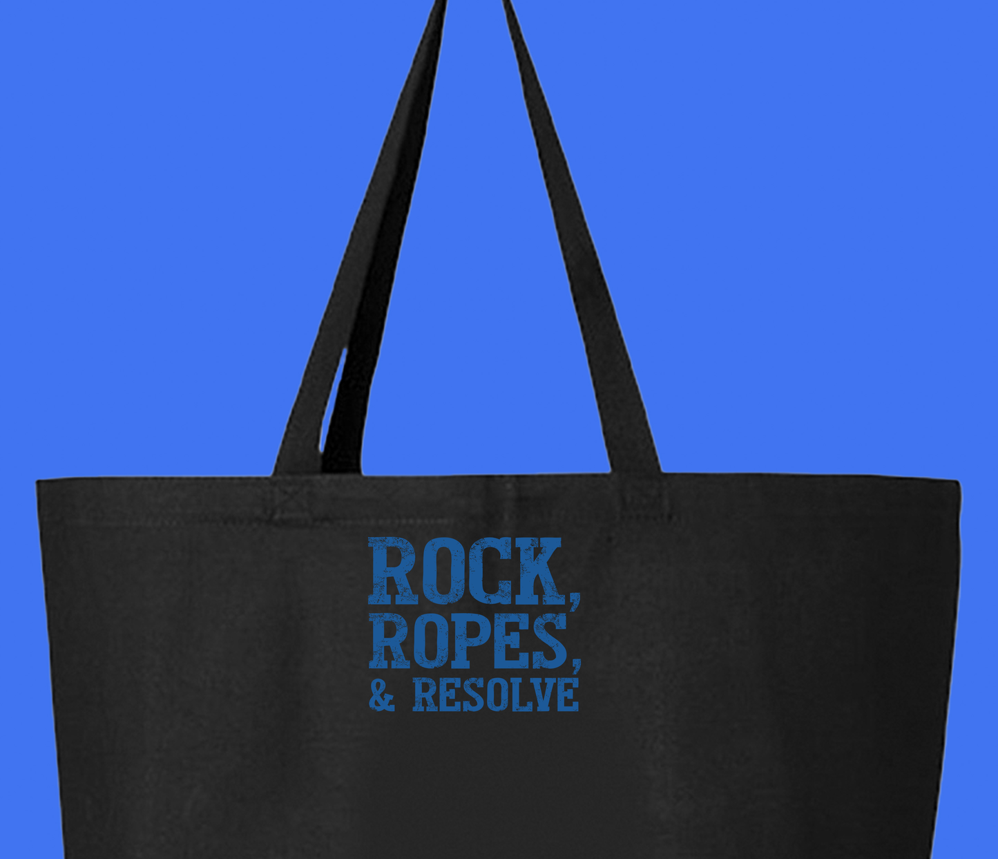 "Rock, Ropes, & Resolve" Dark Blue Tote Bag