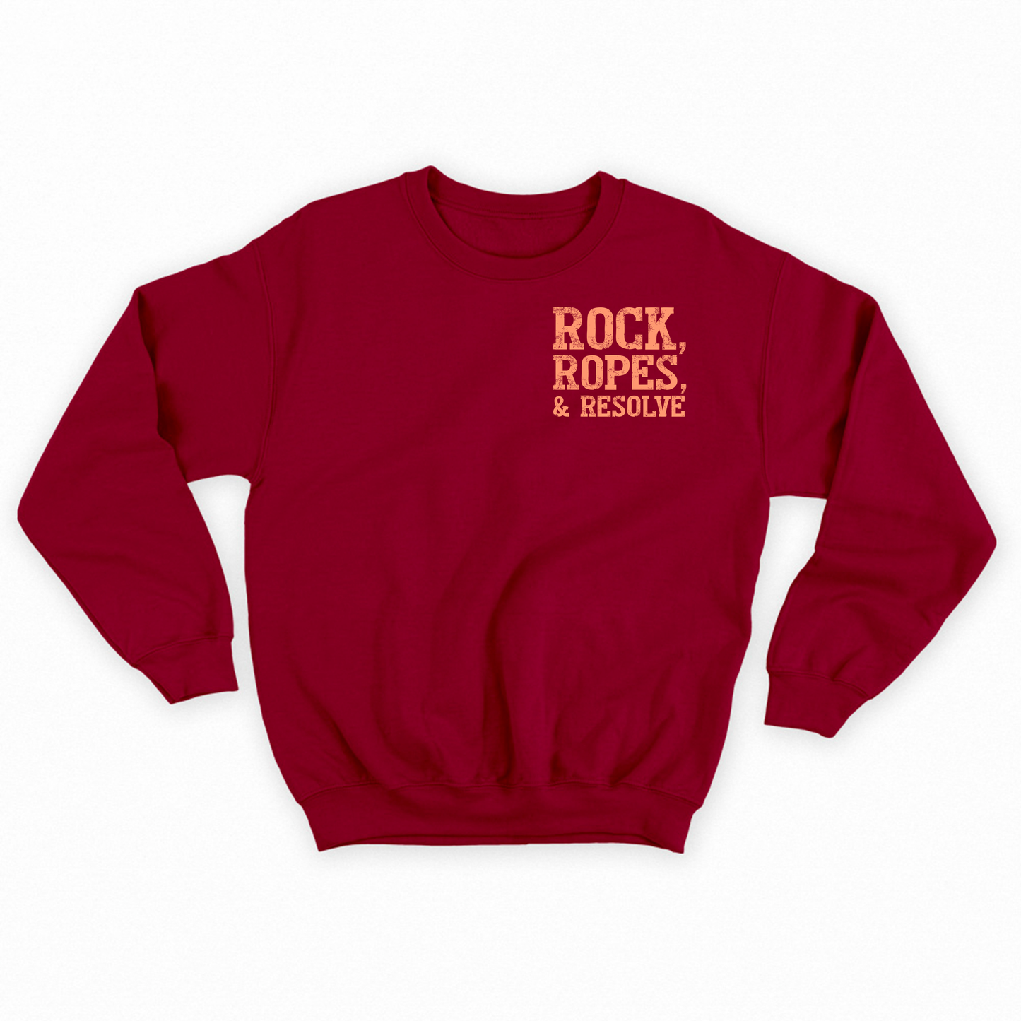 "Rock, Ropes, & Resolve" Peach Sweatshirt
