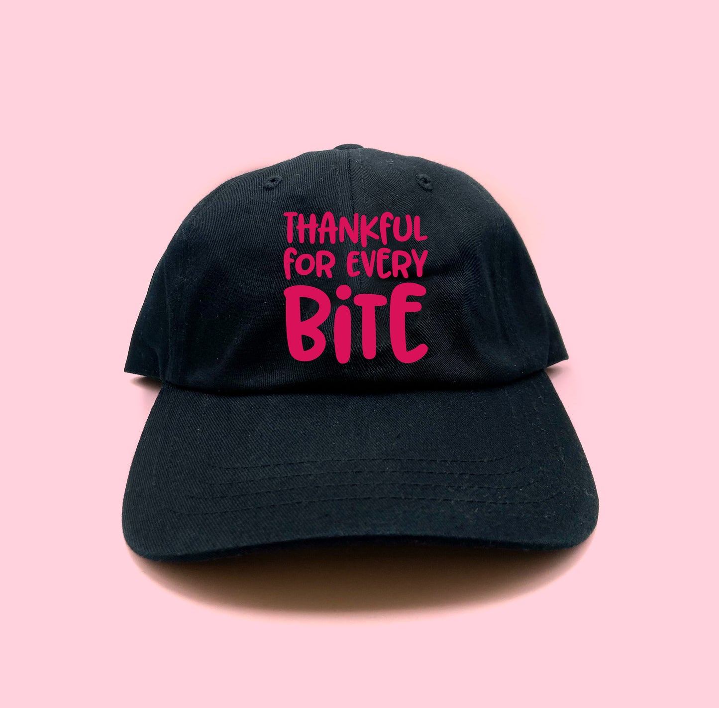 Thankful for Every Bite Dark Pink Dad Hat