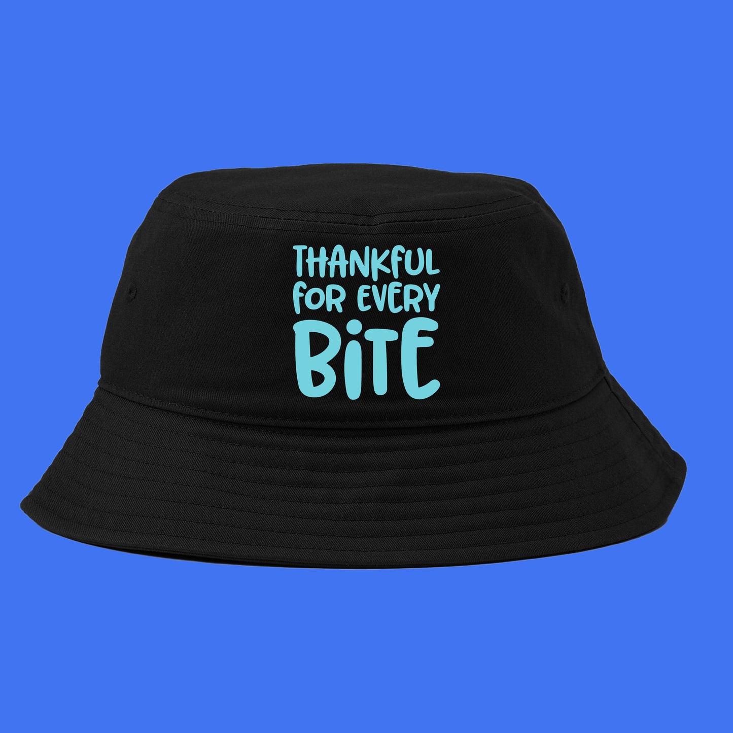 Thankful for Every Bite Sky Blue Bucket Hat
