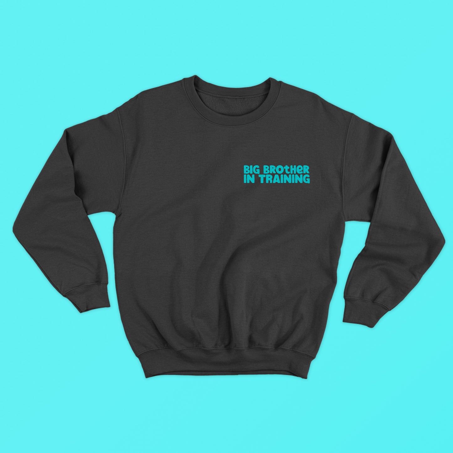 big brother in training light blue green sweatshirt