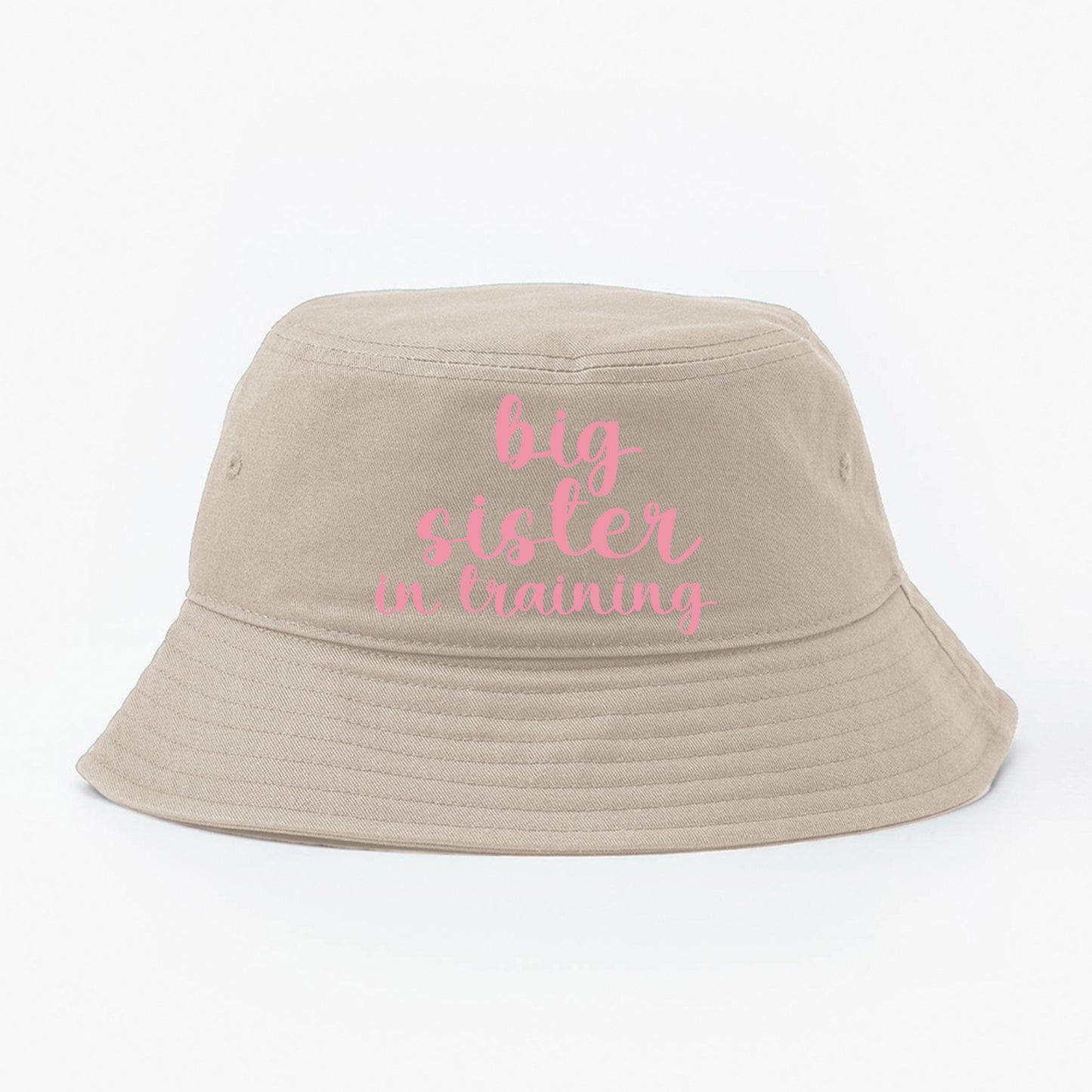 big sister in training pink bucket hat