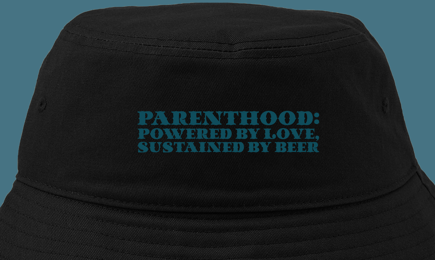 Parenthood: Powered by Love, Sustained by Beer Dark Green Bucket Hat