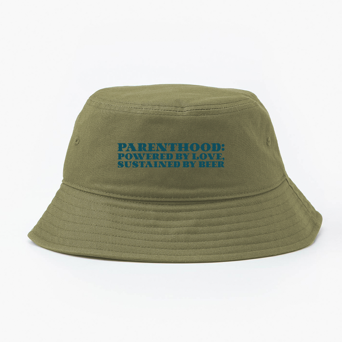Parenthood: Powered by Love, Sustained by Beer Dark Green Bucket Hat
