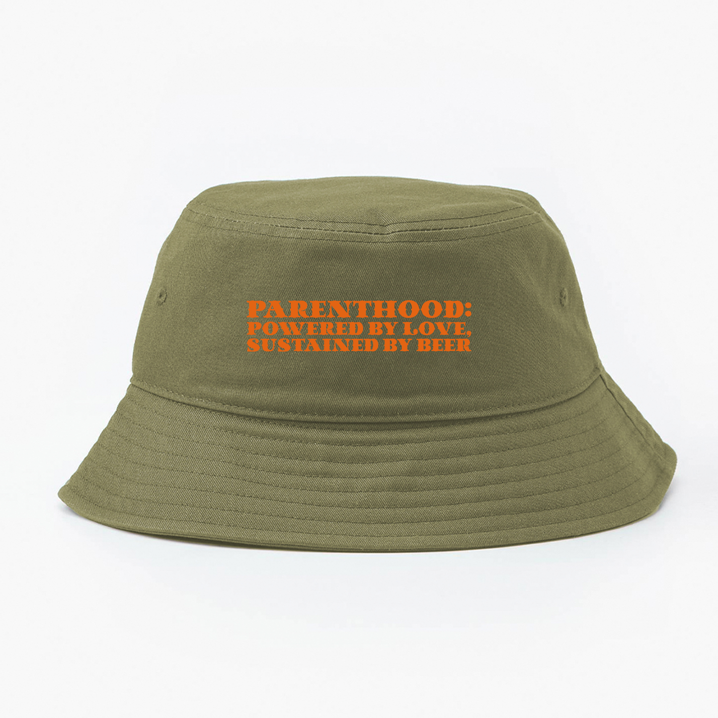 Parenthood: Powered by Love, Sustained by Beer Orange Bucket Hat