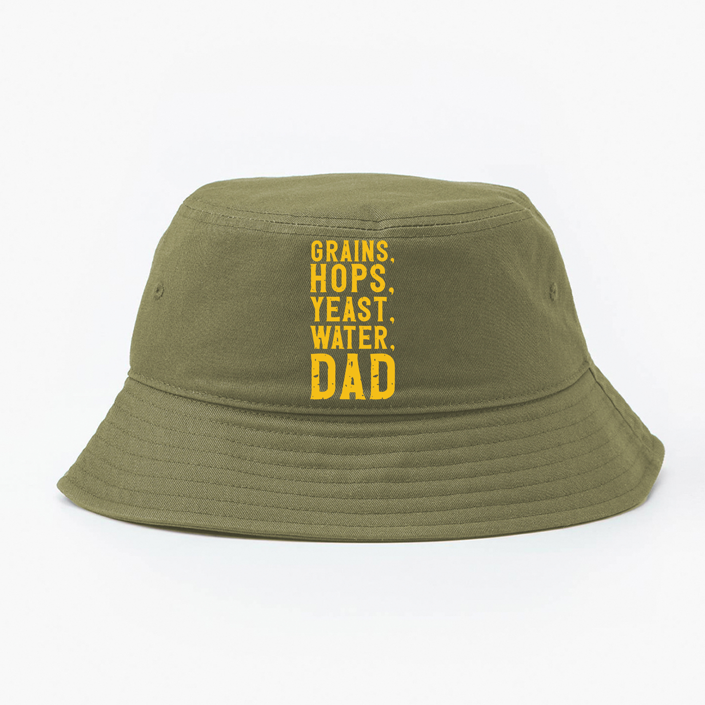 Grains, Hops, Yeast, Water, Dad Yellow Bucket Hat