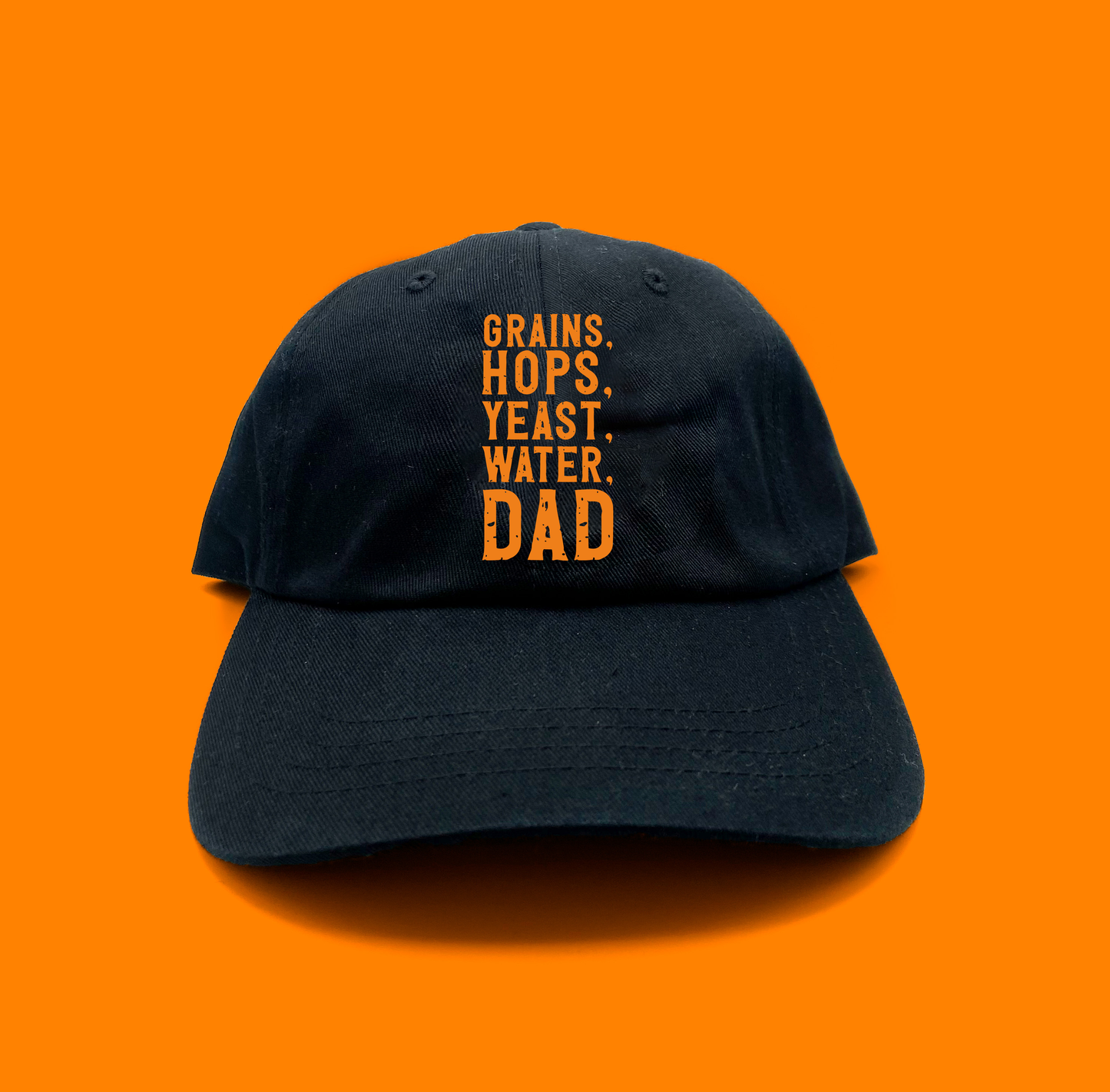 Grains, Hops, Yeast, Water, Dad Orange Dad Hat