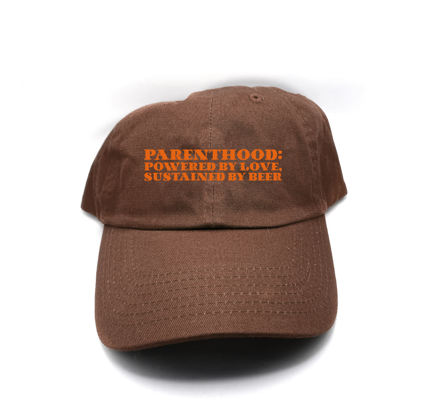 Parenthood: Powered by Love, Sustained by Beer Orange Dad Hat