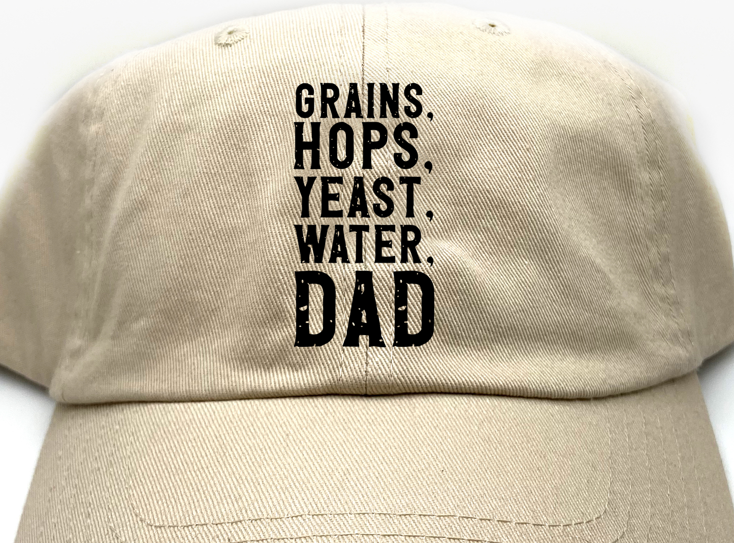 Grains, Hops, Yeast, Water, Dad black Dad Hat