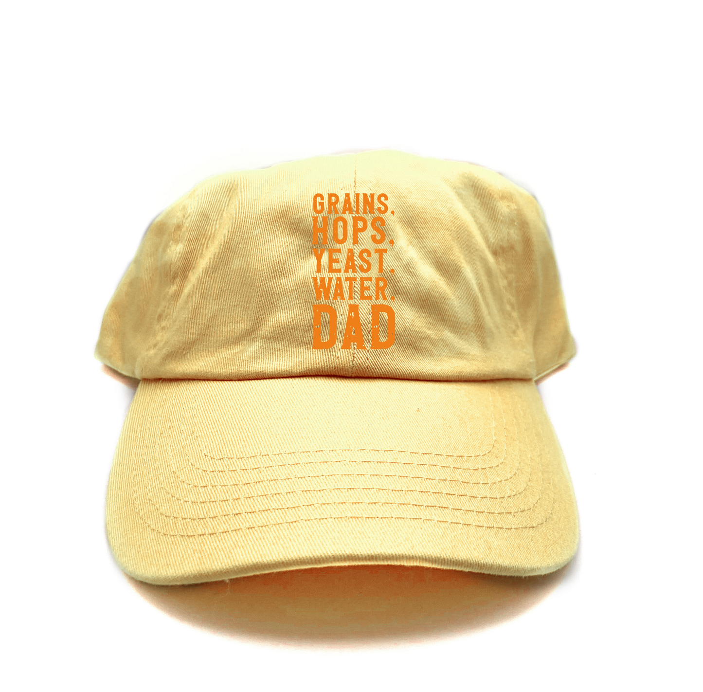 Grains, Hops, Yeast, Water, Dad Orange Dad Hat