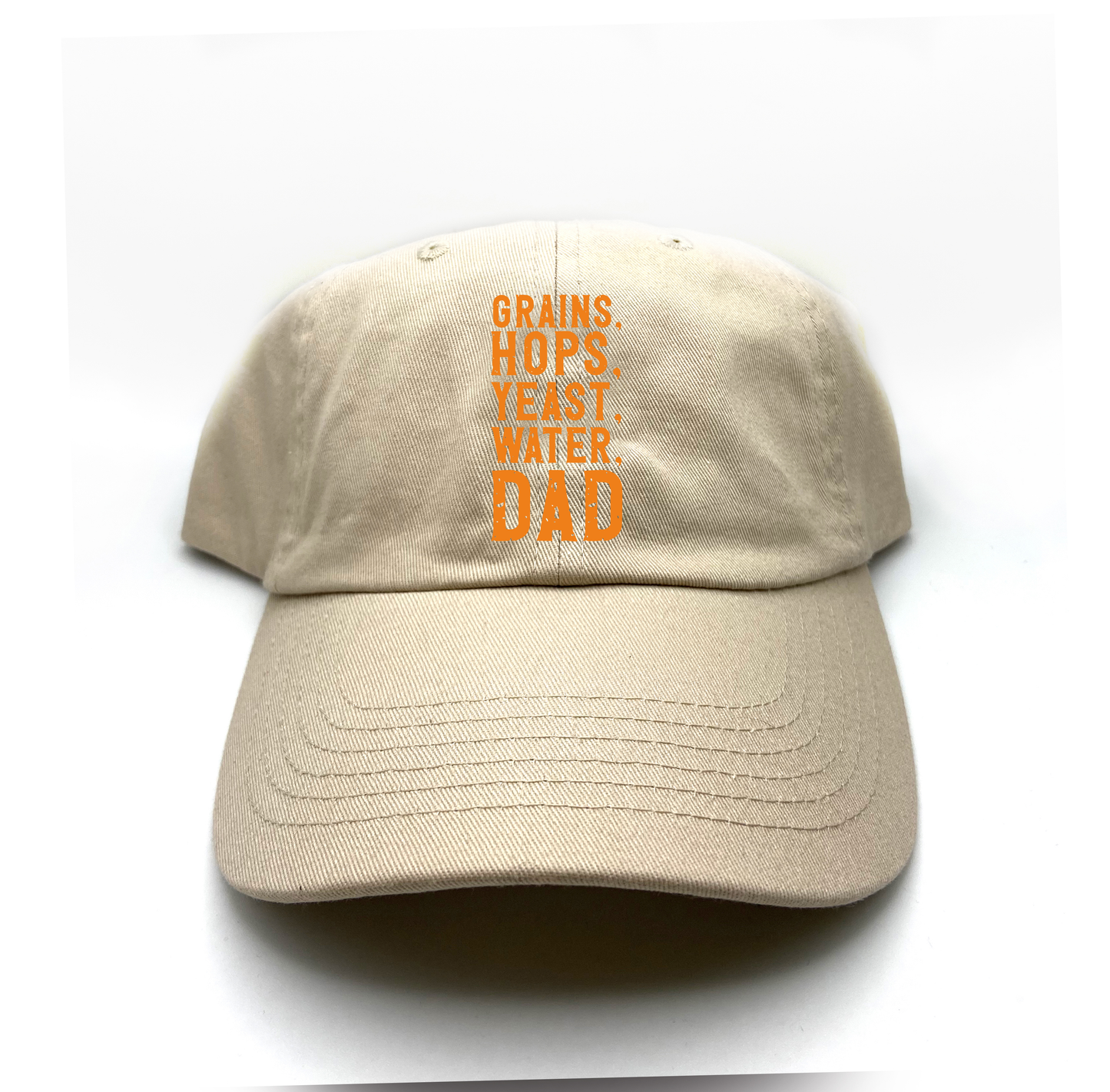 Grains, Hops, Yeast, Water, Dad Orange Dad Hat