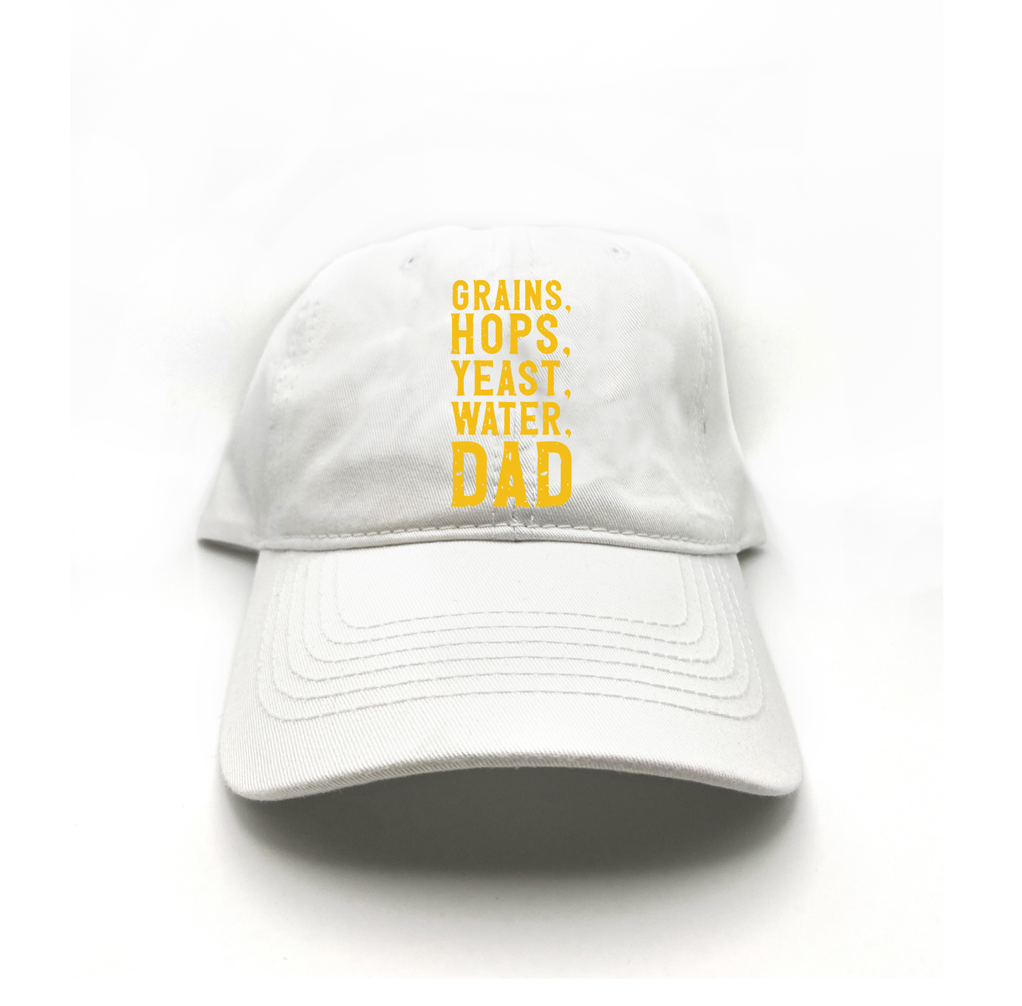 Grains, Hops, Yeast, Water, Dad Yellow Dad Hat