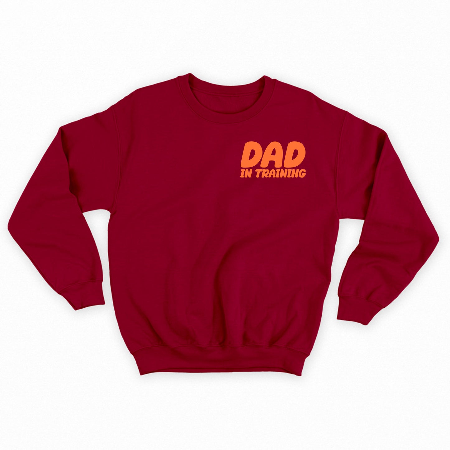 dad in training red orange sweatshirt