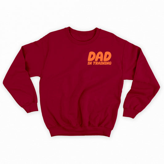 dad in training red orange sweatshirt