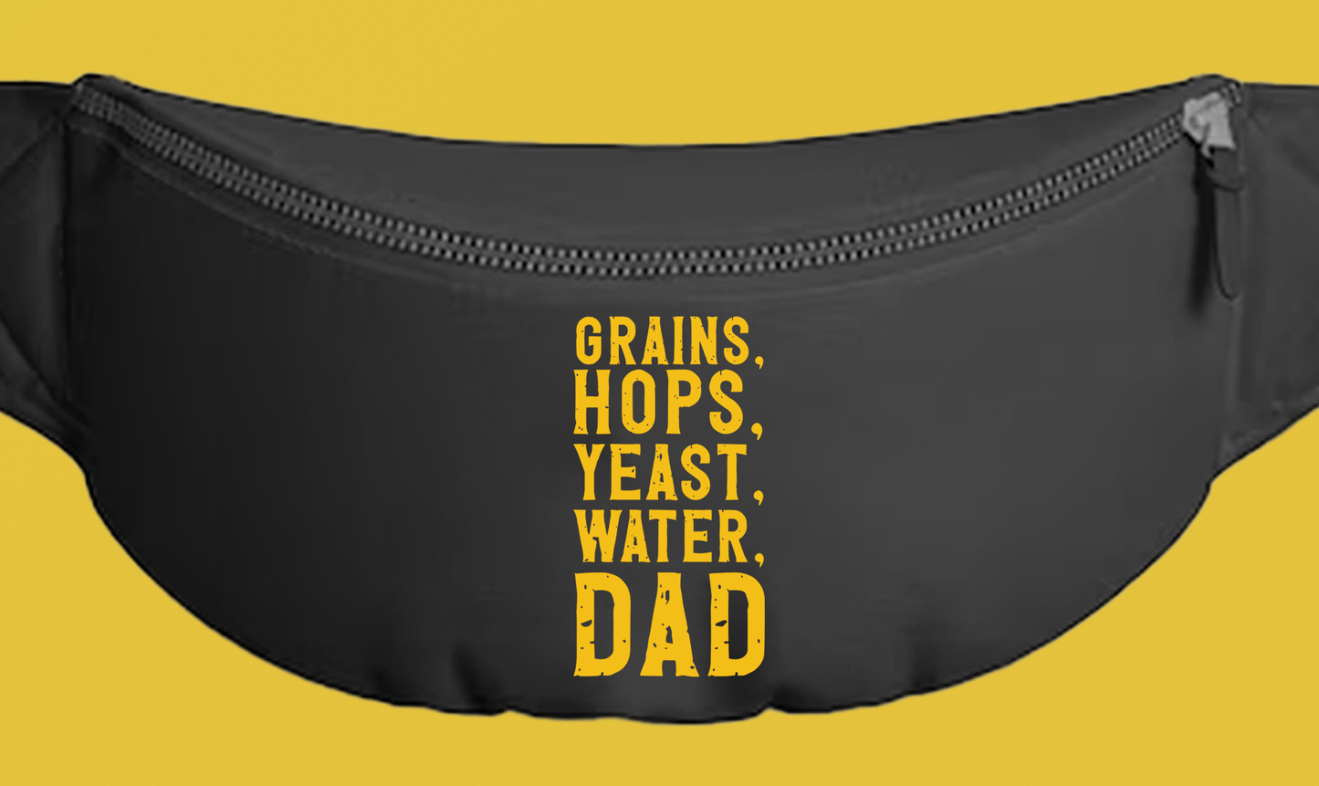 Grains, Hops, Yeast, Water, Dad Yellow Fanny Pack