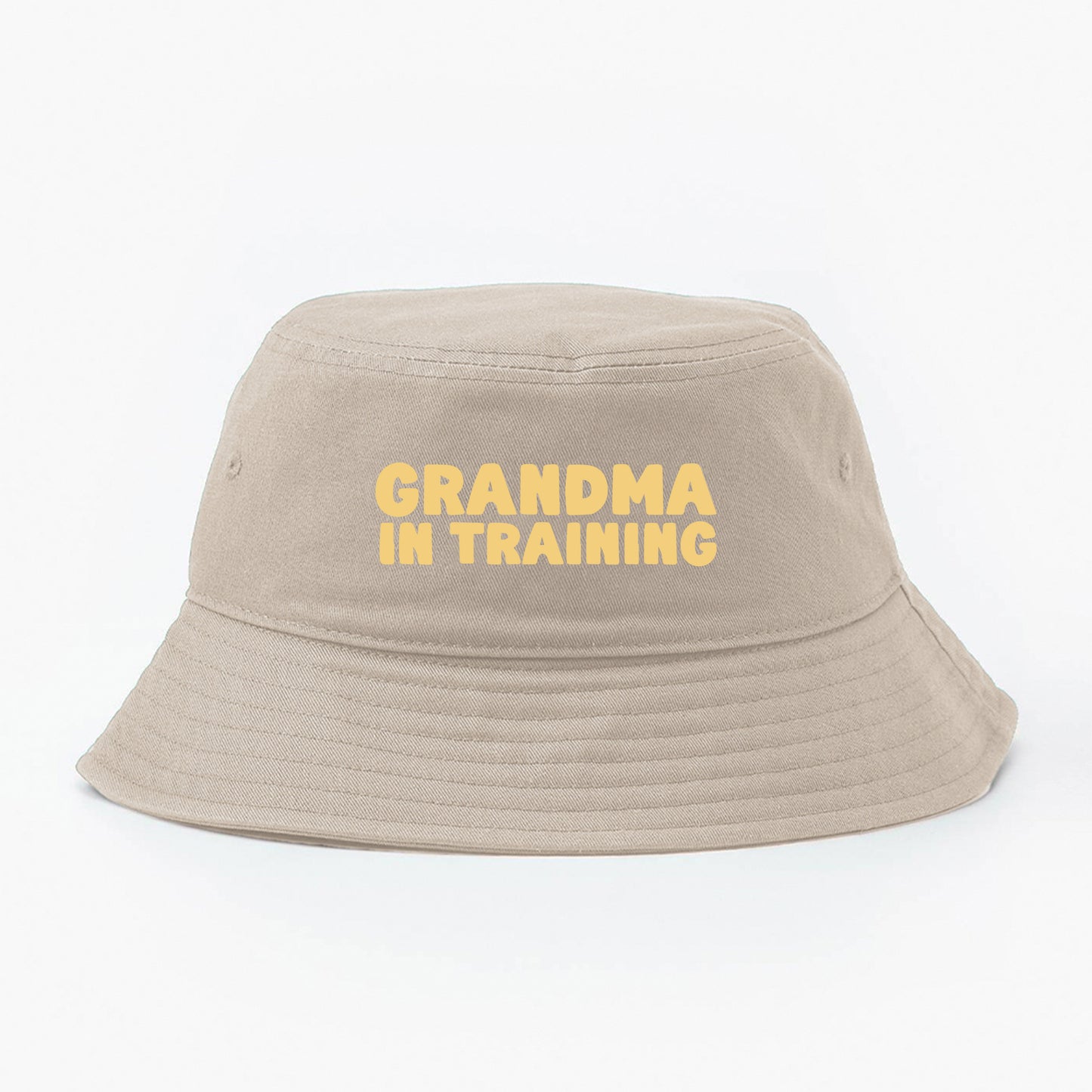 grandma in training light yellow bucket hat