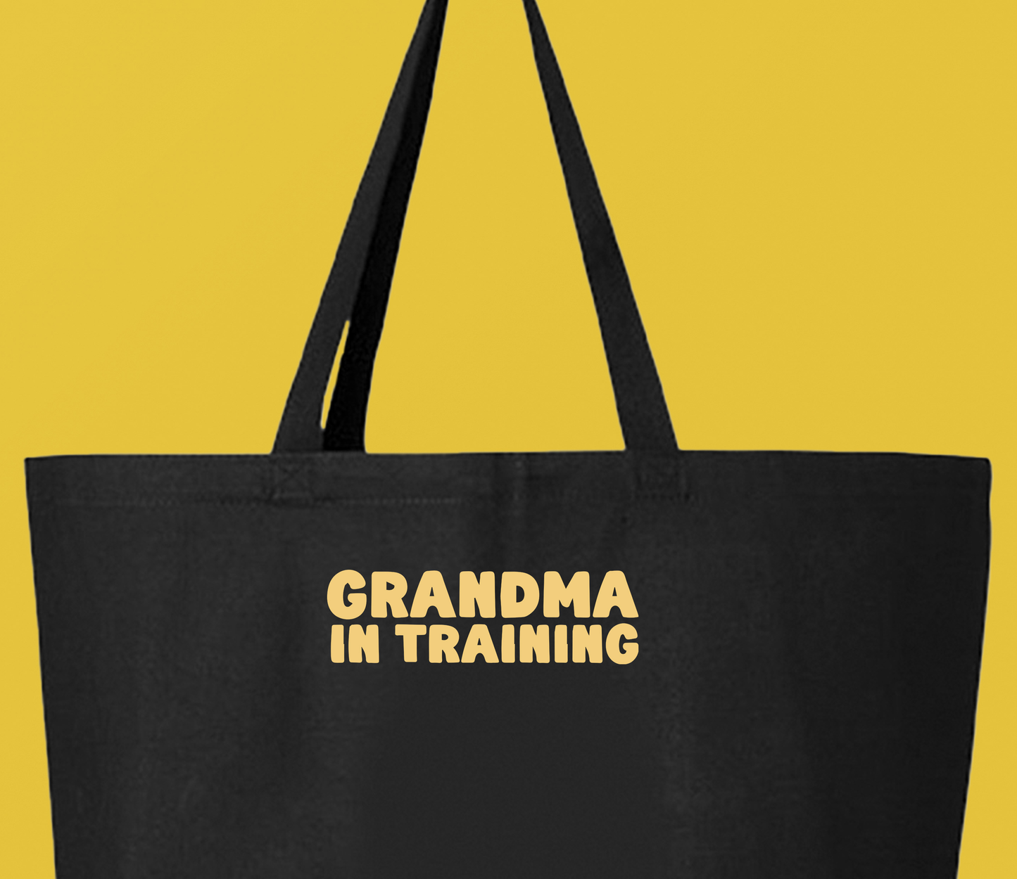 grandma in training light yellow tote bag