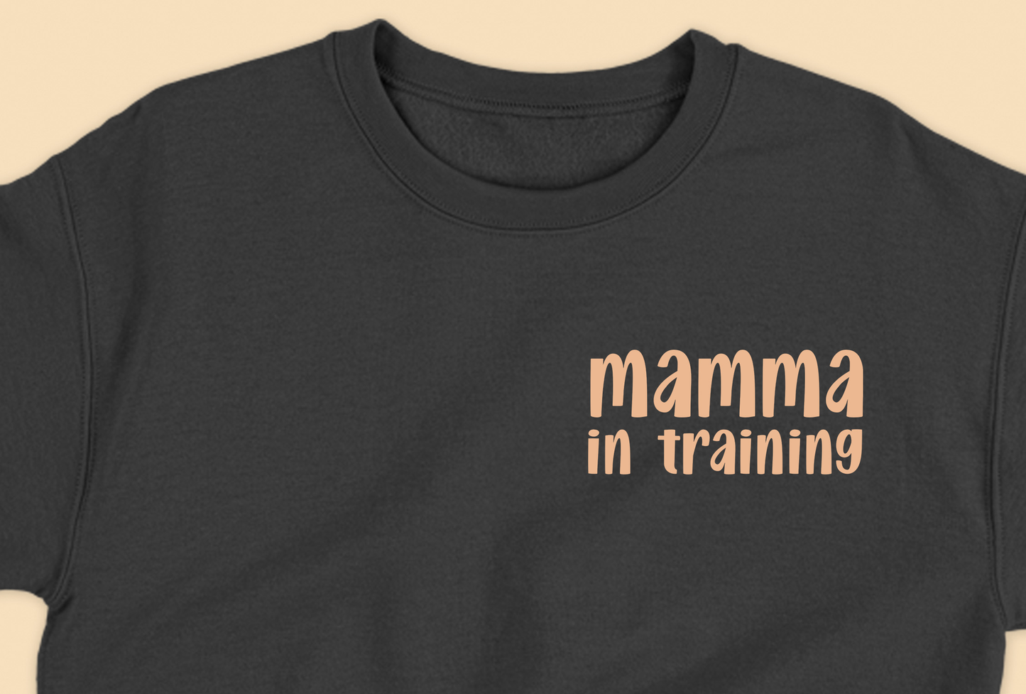 mamma in training light yellow sweatshirt