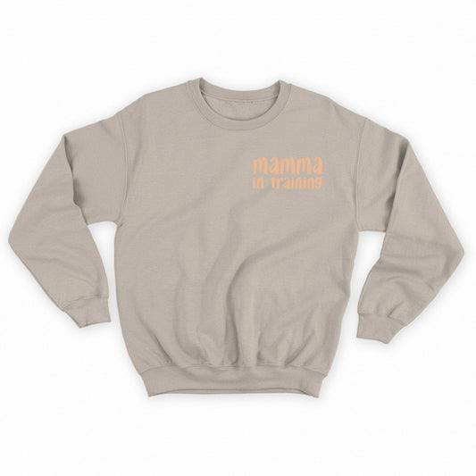 mamma in training light yellow sweatshirt
