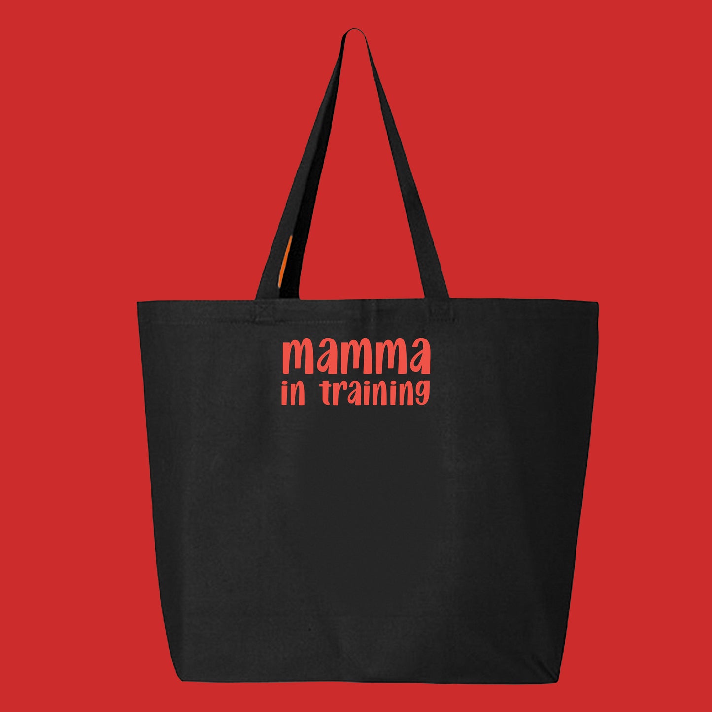 mamma in training red pink tote bag