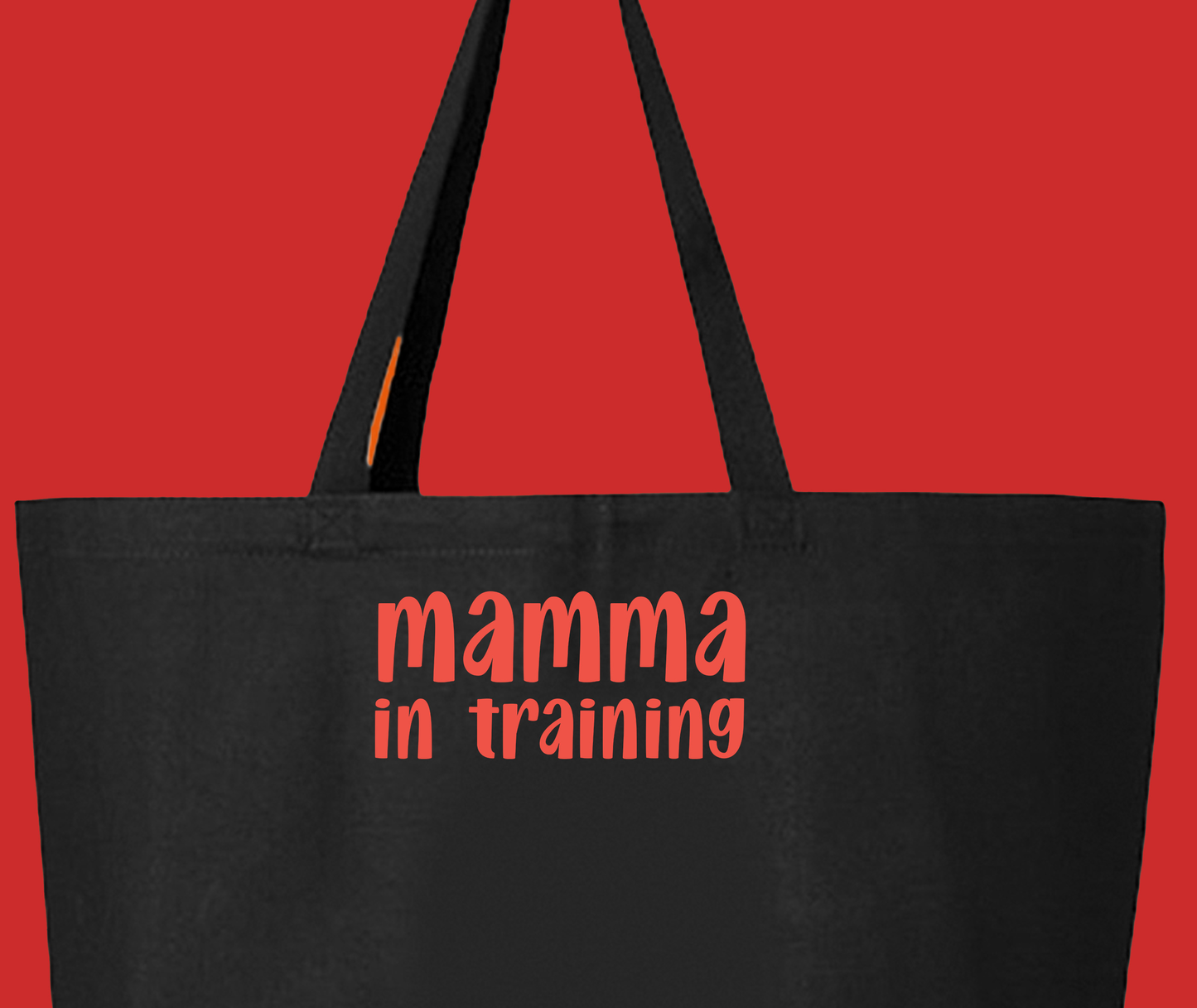 mamma in training red pink tote bag