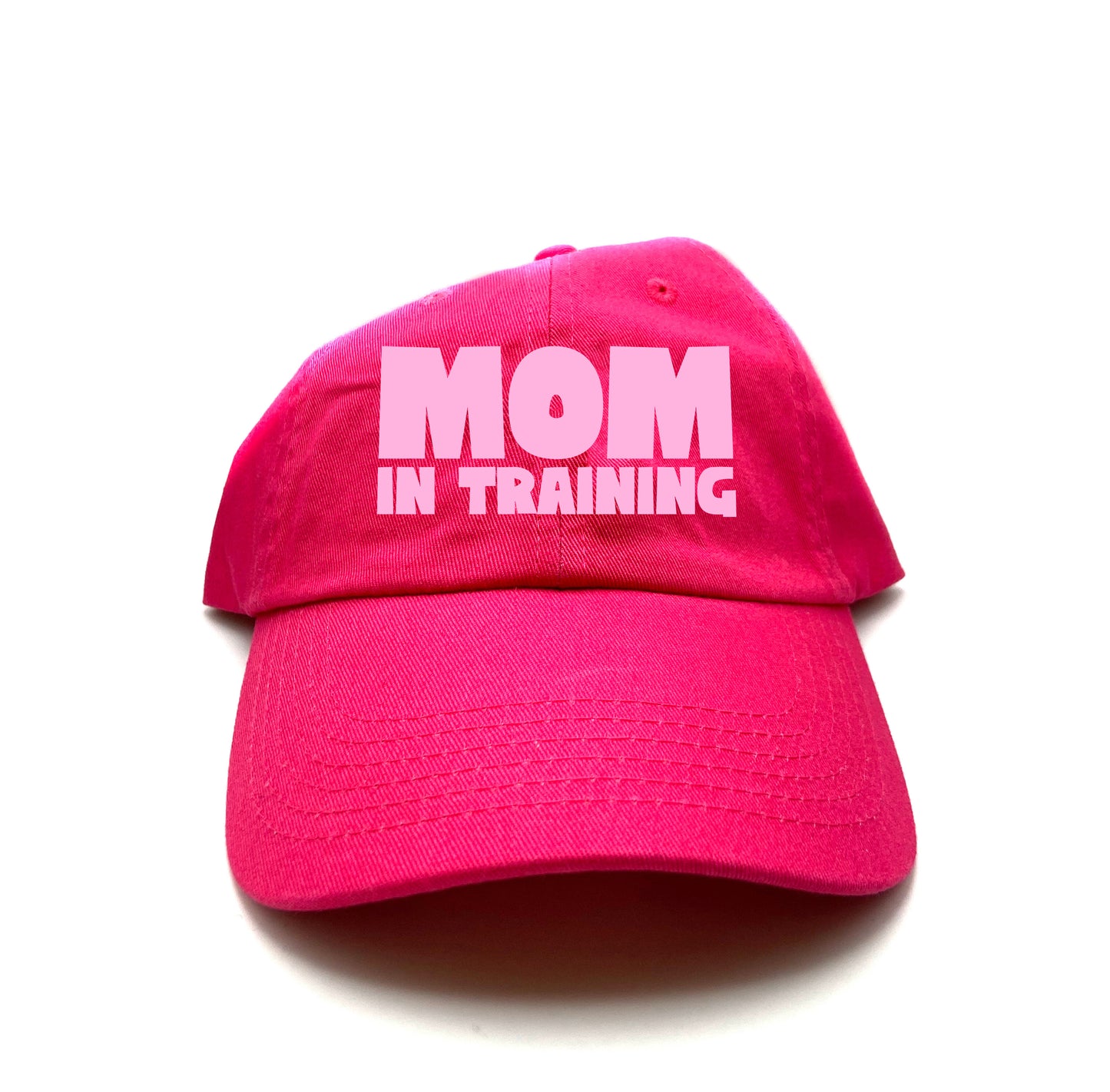 mom in training light pink dad hat