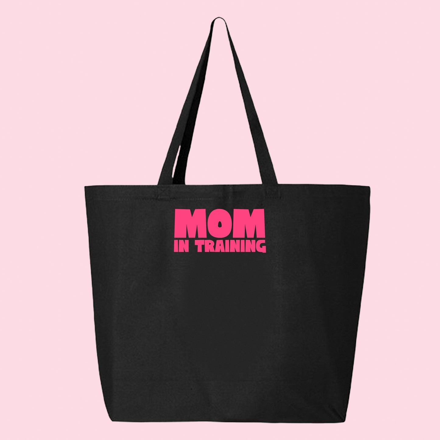 mom in training pink tote bag