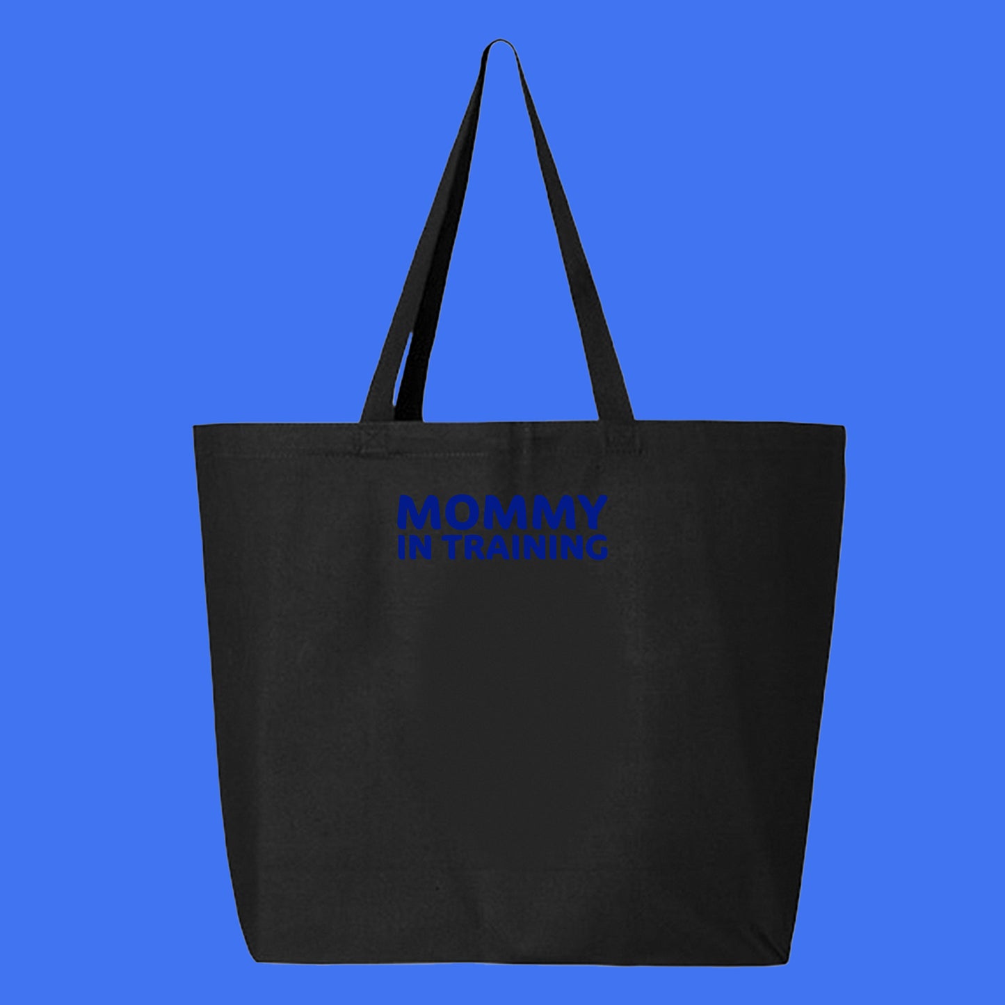 mommy in training blue tote bag