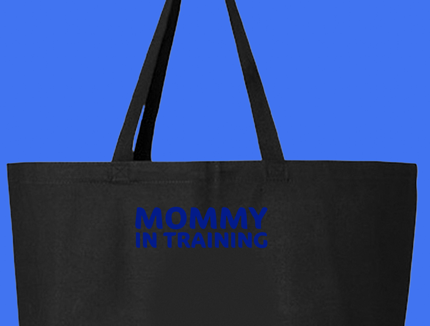 mommy in training blue tote bag