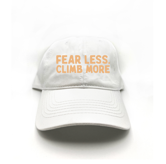 "Fear Less, Climb More" Peach Dad Hat