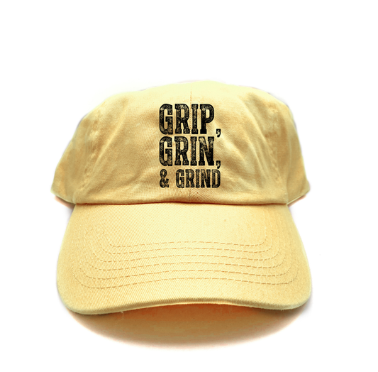 "Grip, Grin, & Grind" Black Dad Hat