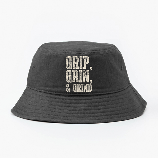 "Grip, Grin, & Grind" Dirty White Bucket Hat