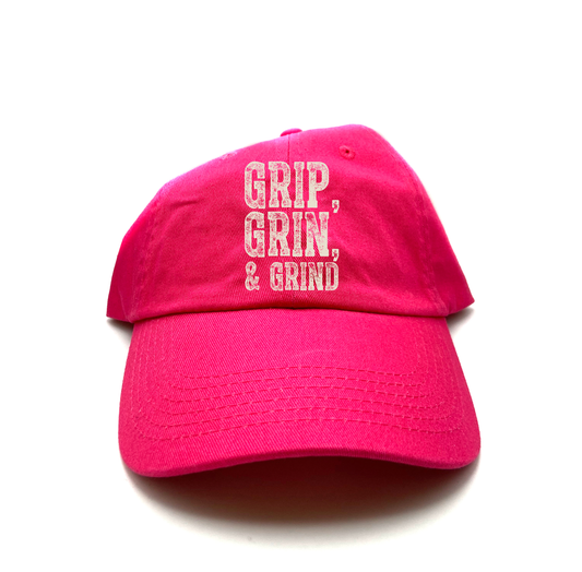 "Grip, Grin, & Grind" Dirty White Dad Hat